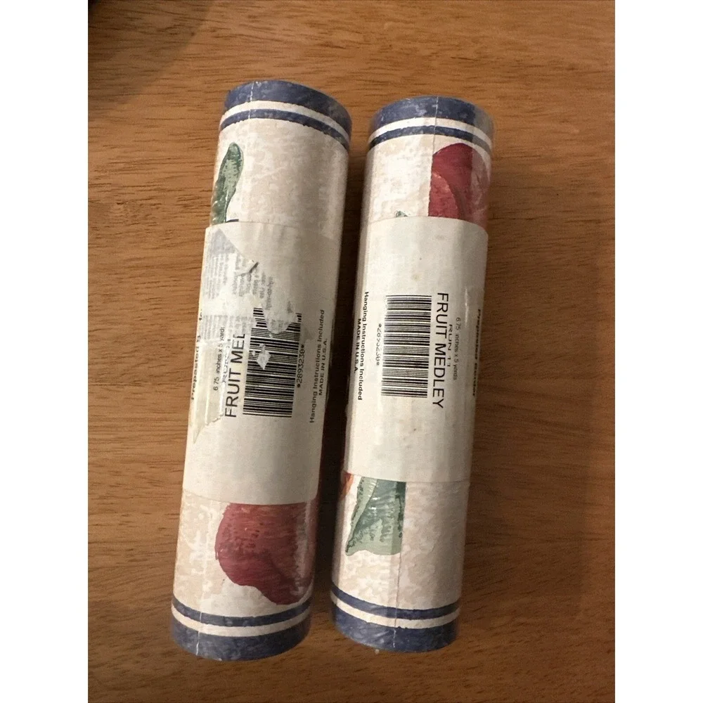 Longaberger Wallpaper Border Fruit Medley Blue Set of 2 Made In USA Prepaste